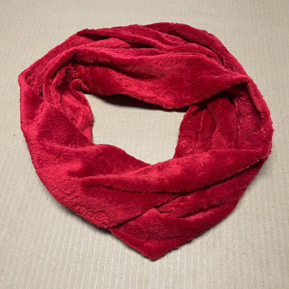 Infinity Scarf Embossed Medallion Print Red Velvet 70" Circumference 6" Wide